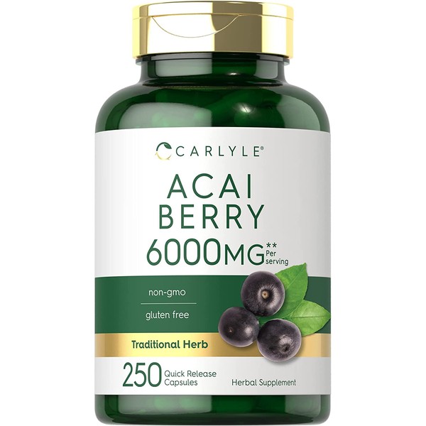 Acai Berry Capsules | 6000mg | 250 Count | Non-GMO & Gluten Free Acai Berry Extract | by Carlyle