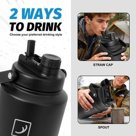 NATURE PIONEOR 1 Gallon Insulated Water Bottle - Double Vacuum Stainless Steel 128 oz Water Bottle with Holder, Wide Mouth & 2-in-1 Lid (Flip Straw & Spout), 1 Gallon Water Jug, Hiking, Camping, Gym