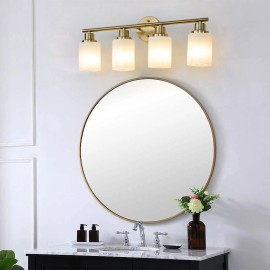 24" Modern 4-Light Vanity Wall Sconce, Golden Finish with Frosted Glass Shades for Bathroom or Hallway Lighting (No Bulbs)Lamp Power(W): 30, Lamp Sizes: Small, Product Size: 62x16x26cm