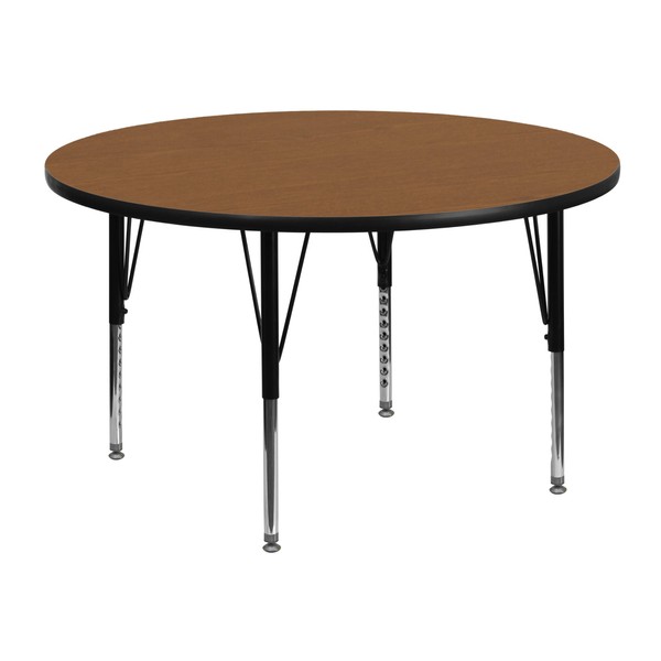 Flash Furniture Wren 48'' Round Oak Thermal Laminate Activity Table - Height Adjustable Short Legs