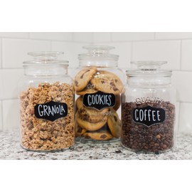 Kitchen Round Clear Glass Airtight Lids Chalkboard Canister Jar (Set of 3) with 3 Stick on Labels and Chalk Small