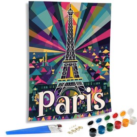 SKRYUIE Paint by Numbers Kits for Adults Eiffel Tower, Acrylic Oil City Paint by Numbers for Adults Beginner Canvas with Brushes Paintwork Art Crafts for Home Decor 16x20 inch x13
