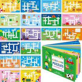 SpriteGru Crossword Puzzle Game Pad, 30 Reusable & Erasable Word Games, Dry Erase Brain-Boosting Puzzle Activities Book for Kids, Educational Toy for Road Trip, Airplane & Car Travel