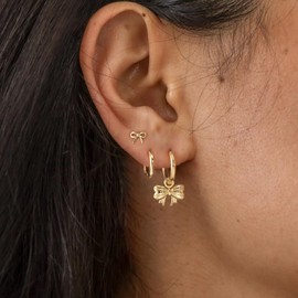 Gold Bow Earrings for Women Gold Bow Ribbon Hoop Earrings Drop Dangle Bow Tie Huggie Earrings Long Bow Ribbon Tassel Earrings Trendy Earrings for Women 2025 Christmas New Year Gifts