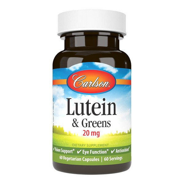 Carlson - Lutein & Greens, 20 mg, Vision Support & Eye Function, Antioxidant, 60 Vegetarian Capsules