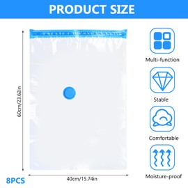 Tenbrachian 8 Pcs Space Saver Bags Vacuum Storage Bags Small Compression Zipper Storage Bags Vacuum Pack Bags for Clothes, Vacuum Bags for Clothes Travel Home, with Airtight Valve, 60 x 40 cm