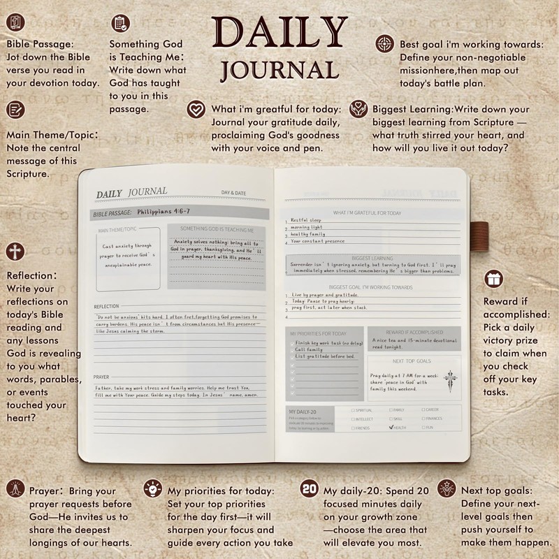 Leather Christian Bible Journal for Men, Prayer Journal for Scripture