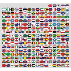 Sheet of Oval: All 256 World Flag Stickers (Countries Regions Small Set Every Country for Laptop Phone of Scrapbook (2 inch Wide Each Sticker)