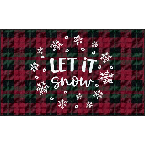 Mohawk Home Machine Washable Christmas Kitchen Mat, Let It Snow Plaid Red (2' x 3' 4")