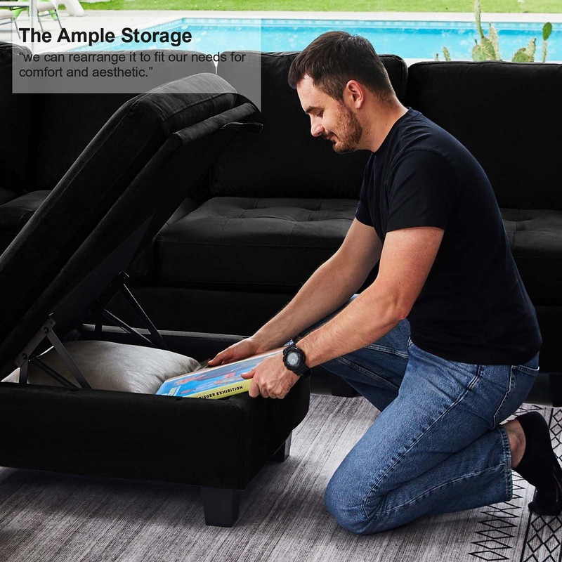 Belffin Velvet Ottoman Module with Storage for Modular Sofa Sectional