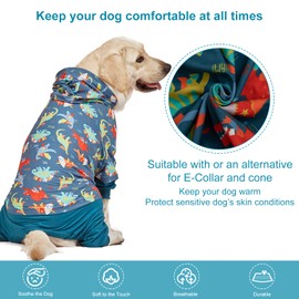 LovinPet Large Dog Pjs for Male Dogs: Wound Care, Anxiety Lightweight onesie, Large Dog Pajamas, Pjs for Dogs, Reflective Stripe, Super Dinos Navy Print, Surgical Recovery clothes/XL