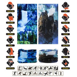 VANCROWN Headwear Wide Headbands Scarf Head Wrap Mask Neck Warmer (6PC.Blue Series.2)