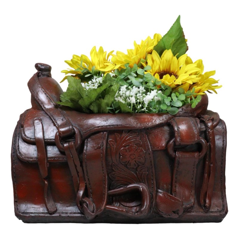 Rustic Western Faux Leather Cowboy Horse Saddle Decorative Planter Or