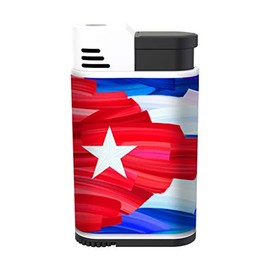 Palio Torcia Single Jet Flame Lighter, Art by Charlie Turano III, Refillable, Adjustable Torch Flame, Wind Resistant, Simple, Functional, Pocket Size, Durable Metal Body, Cuba Flag