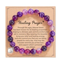 POWWA Get Well Soon Gifts for Women Crystals Stone Bracelet for Women Purple Gifts, Bracelets for Women Her, Amethyst Bracelet