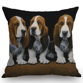 Swono Basset Hounds Rustic Farmhouse Decorative Throw Pillow Cover Square Cushion Case for Home Sofa Couch Decoration