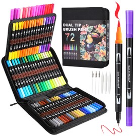 TOSHARE Art Markers Pens Dual Tip Coloring Markers Set with Brush & Fine Nib for Adult Coloring Book Brush Pens Professional Calligraphy & Drawing Art Supplies Kit for Adults (72 Colors)
