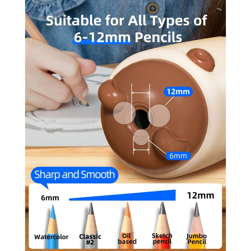 Zmol Fully Automatic Pencil Sharpener, Brown Bear Pencil Sharpener for
