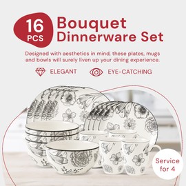 Safdie & Co. Porcelain Dinnerset 16 Piece Porcelain Bouquet