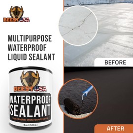 BEEST Liquid Rubber Waterproof Sealant Black, 32 Oz Covers up to 6-10 Sq ft| Roof Sealant Waterproof Coating for Indoor & Outdoor Leak Repair| Easy to Apply Waterproofing Foundation Sealer