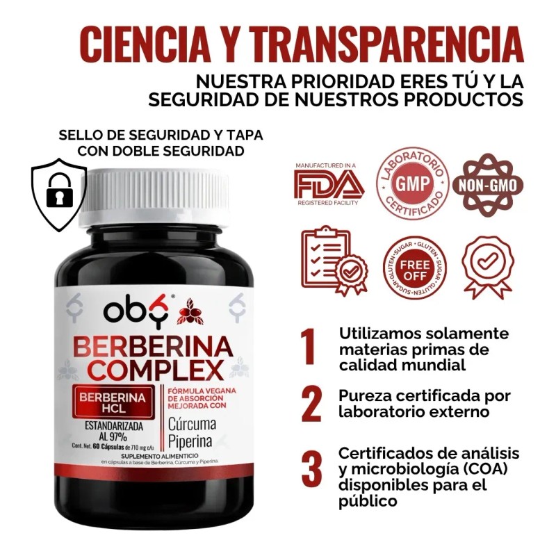 Berberina Hcl 1000mg Potenciada Piperina Curcuma Glucontrol Oby Berberine Complex