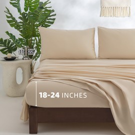 Jessrydo 100% Cotton Sheets Cal King Size Sheets Deep Pocket Fits 18"-24" Mattress Luxury Soft Breathable Cooling Beige Cotton Cal King Sheet Set 4 Pieces Cotton Bed Sheets