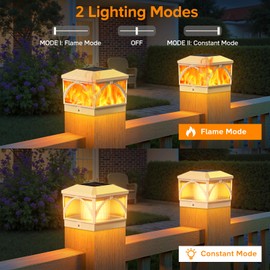 LETMY 2 Pack Solar Flame Post Cap Lights Outdoor- Flickering Flame & Warm Light 4x4 Fence Post Solar Lights Outdoor Waterproof for Fence, Garden, Yard, Deck, Patio Decor, 4X4 Vinyl Wooden Posts(White)