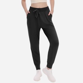 TNNZEET Women's Joggers with Pockets - High Waisted Sweatpants Tapered Leg Drawstring Lightweight Athletic Pants Black