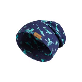 Sterntaler Beanie Underwater Cool Baby Hat Made of Flame Yarn Jersey with All-Over Print Sea Animals - Boys UV Protection 50+ Hat - Variable Wearable - Baby and Children Transition Hat, blue, 49