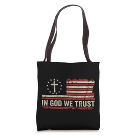 In God We Trust - Vintage American Flag Cross Patriotic Tote Bag
