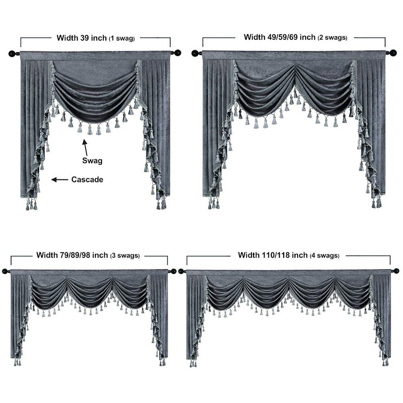 ELKCA Grey Chenille Curtains Valance for Living Room Window Waterfall