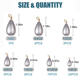 Fishing Weights Sinkers Kit, 54pcs/Box Assorted Bell Sinkers Bass Casting Sinker Weight Streamlined Saltwater Fishing Weights Assortment Tackle Box Size 1/8oz-1oz