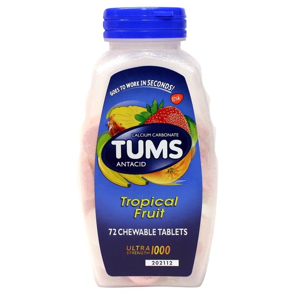 TUMS Antacid Tropical Fruit 72 Chewable Tablets Ultra Strenght1000-America's #1 Antacid Brand