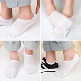 Hellomamma No Show Toe Socks for Men: 5 Finger Hidden Cotton Low Cut Socks Anti-Blister Reduce Friction for Running Walking Sports 4 Pairs White Size 9-11