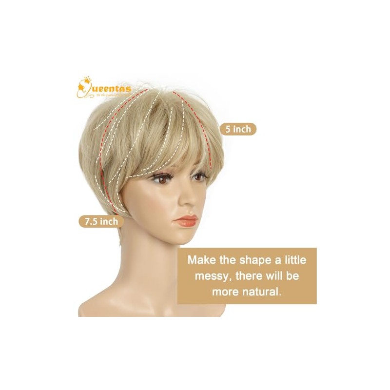 QUEENTAS Peluca Rubia Corta, Pelucas De Corte Pixie Para Mujeres
