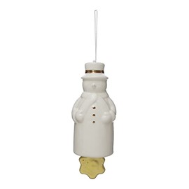 Creative Co-Op Stoneware Snowman Bell with Gold Electroplating, White
