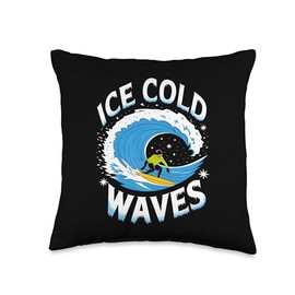 Winter Surfing Ice Cold Waves Arctic Surfer Throw Pillow