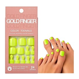 GoldFinger Press On Toenails Kit, High Pigment Neon Yellow Color Fake Toenail, Ready to Wear Gel & Manicure Stick, 2g Glue included, Long-Lasting Convenient & Easy to Apply:_Regular Fit-Story Lines