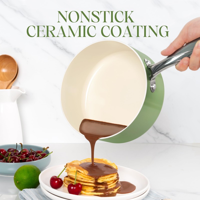 MICHELANGELO Sauce Pan with Lid, Non Stick Saucepan Set of