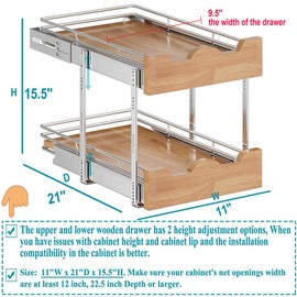 OCG Pull Out Cabinet Organizer 11" W x 21" D, 2 Tier Slide Out Shelf, Heavy-Duty Pull Out Drawer for Cabinets, Base Cabinet Organization for Kitchen, Pantry, Bathroom