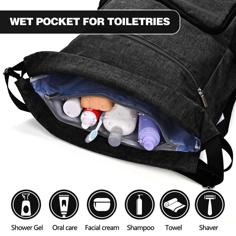 BAVELOE Drawstring Backpack with Wet Pocket & Shoe Compartment, Water-Resistant