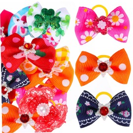 Minkissy Dog Bows for Small Dogs 50 Pcs Pet Hair Bow Ties with Rubber Band Fashion Pet Accessories