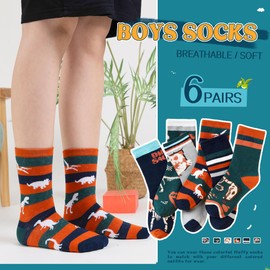 SEEYAN Boys Socks Kids Funny Novelty Cotton Crazy Cartoon Dinosaur Space Shark Fun Crew Socks 6 Pairs (6 Pairs Fossil Dinosaur, 6-8 Years)