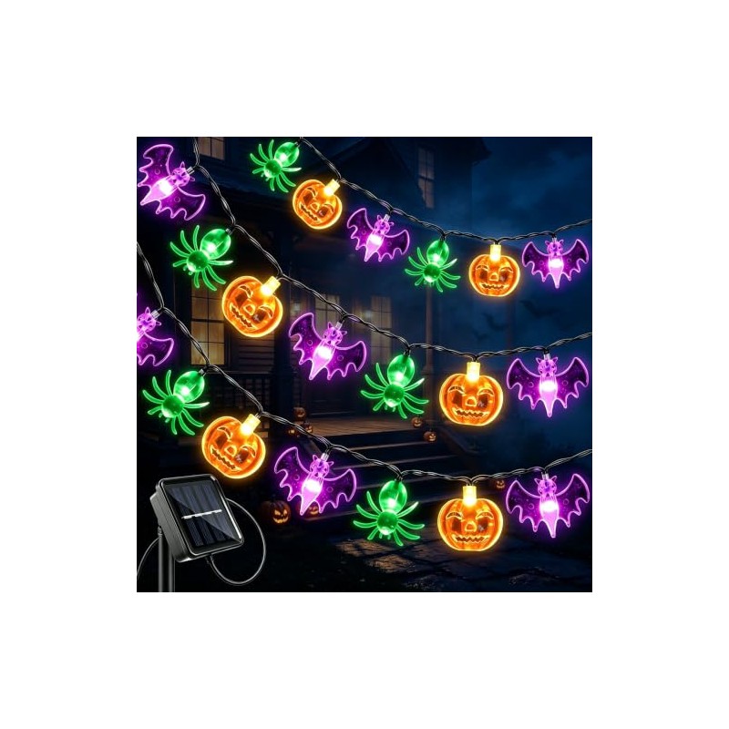 2 Piezas luces led Halloween,16 m x 80 luces LED,calabaza,araña,murciélago