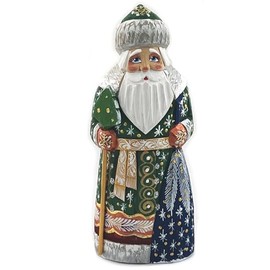 Needzo Wooden Hand Carved and Painted Russian Santa Claus Statue Figurine, Santa with a Bag of Goodies, Christmas Decoration 6 3/4 Inch, Green