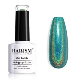 RARJSM Holographic Nail Polish Turquoise Glitter Gel Polish Olive Green Nailpolish UV Lamp Required Rainbow Effect RAR77 for Nail Art Design