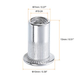 sourcing map #10-24 Rivet Nuts Aluminium Alloy Knurled Flat Head Threaded Insert Nut Silver 30pcs