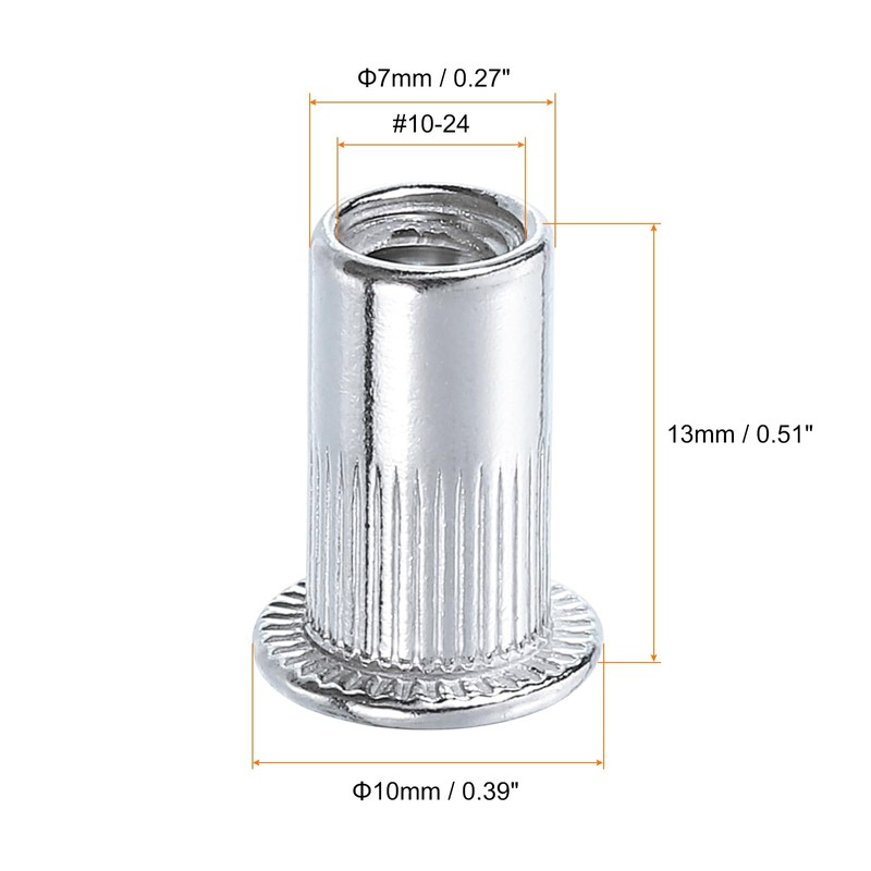 sourcing map #10-24 Rivet Nuts Aluminium Alloy Knurled Flat Head