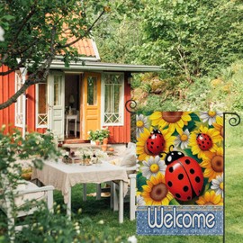 Easternproject Ladybug Garden Flag 12.5x18 Inch Double Sided Spring Summer Cute Ladybird Wild Ladybugs Sunflower Welcome Farmhouse Decoration Outdoor Flag