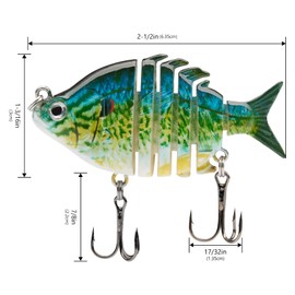 Bassdash SwimPanfish 2.5”/0.34oz Hard Bluegill Swimbaits Multi Jointed Topwater Trout Bass Fishing Crank Lure for Freshwater and Saltwater